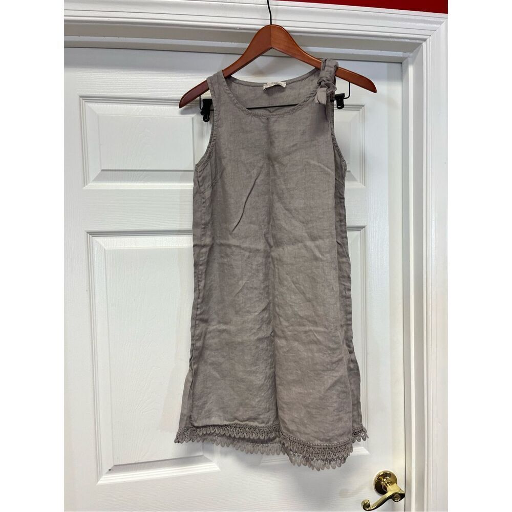 Bellambra Tan Linen Lace Trim Shift Sheath Dress sz S